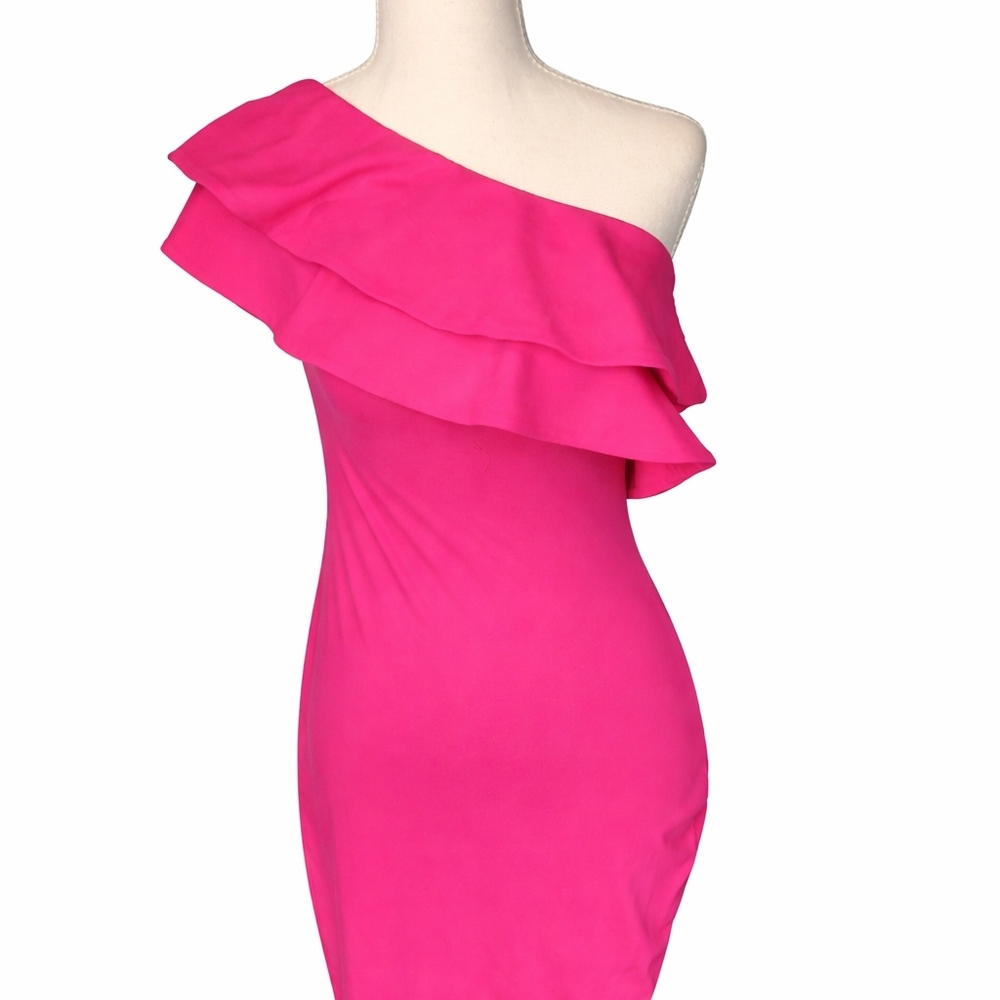 Susana Monaco Small One-Shoulder Ruffle Dress in Hot Pink